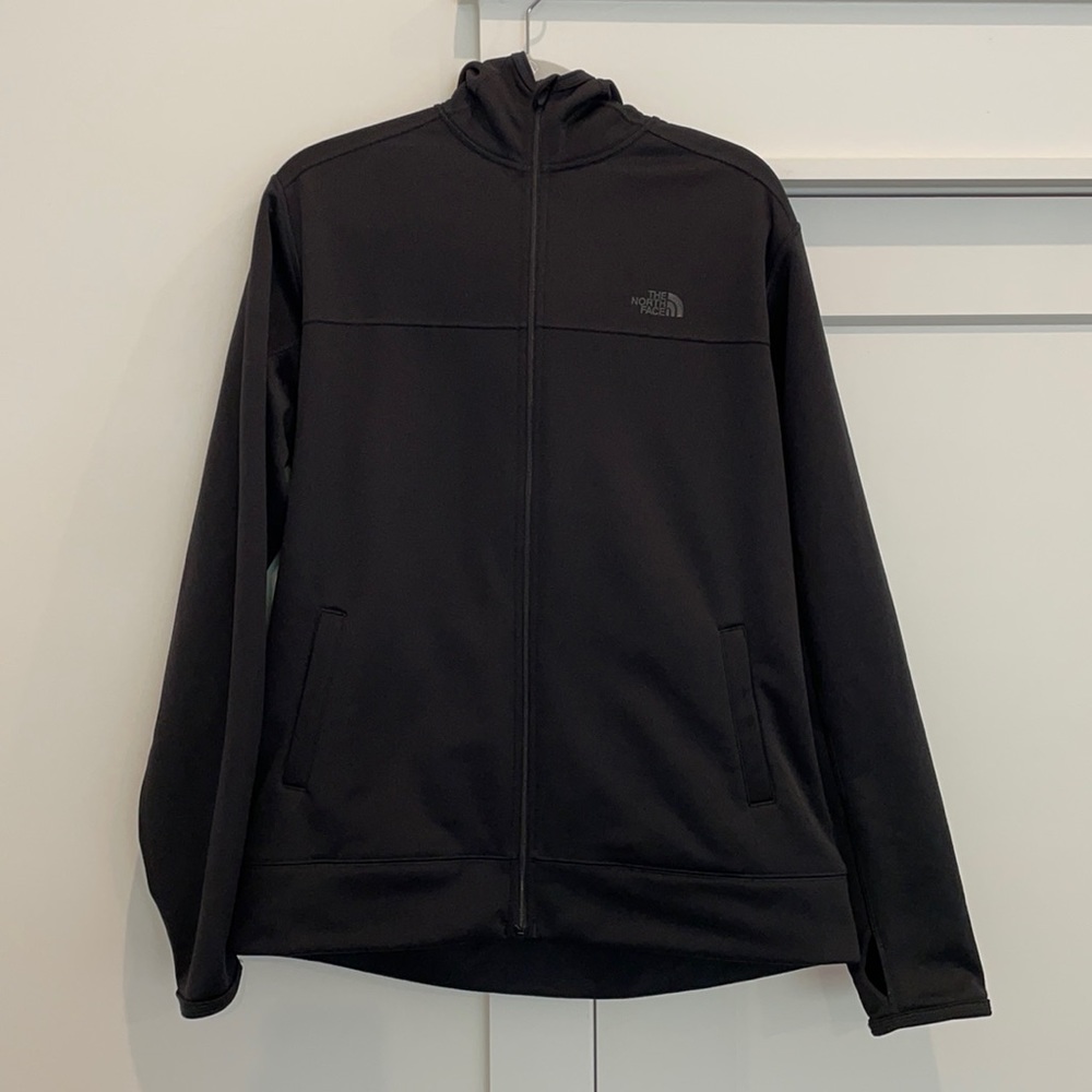 Men’s Black north face zip jacket with hood
